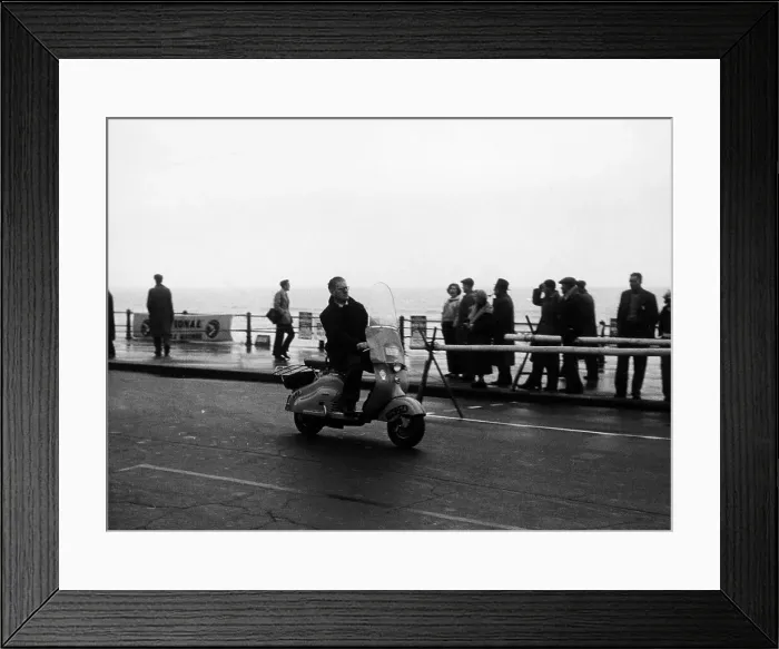 Framed Print : A man on a Lambretta scooter, taking part in the Daily Express rally, 1953 Framed Print : A man on a Lambretta scooter, taking part in the Daily Express rally, 1953