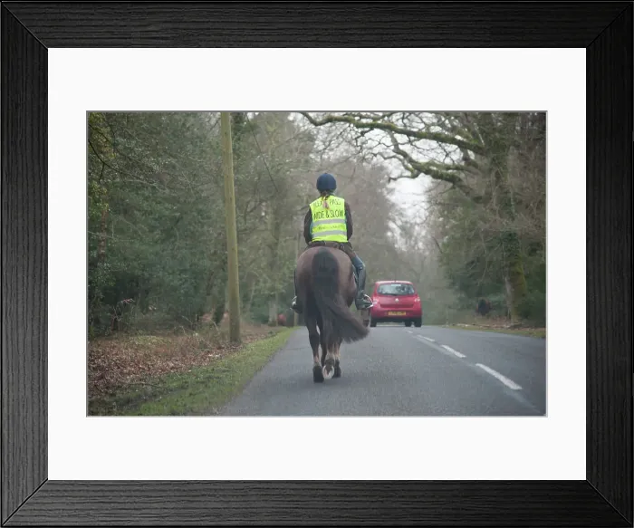 Framed Print : Rider on horseback on country road in New Forest 2014 Framed Print : Rider on horseback on country road in New Forest 2014