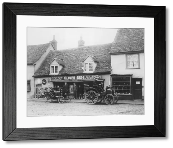 Framed Print : 1898 Benz and an early Panhard, c1900
