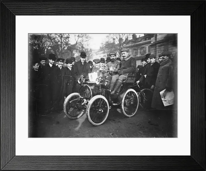 Framed Print : Louis Renault in the driver's seat of a Voiturette Renault 1 hp, 1899 Framed Print : Louis Renault in the driver's seat of a Voiturette Renault 1 hp, 1899