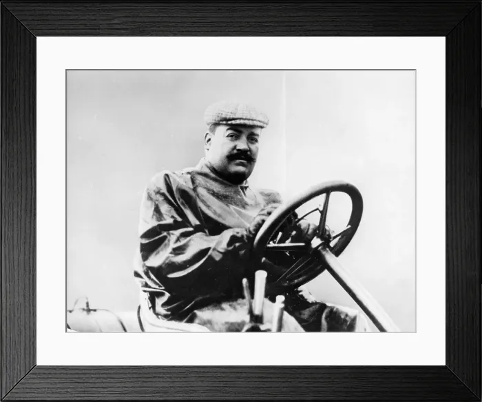 Framed Print : Vincenzo Lancia at the wheel of a car
