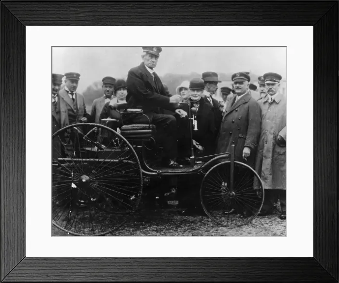 Framed Print : Karl Benz in his Benz motor car, 1886 Framed Print : Karl Benz in his Benz motor car, 1886