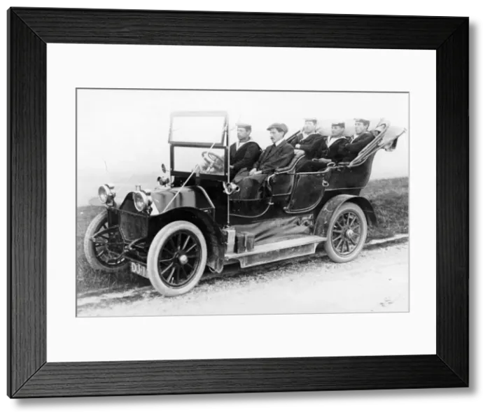 Framed Print : Sailors in a Humber car, c1906 Framed Print : Sailors in a Humber car, c1906