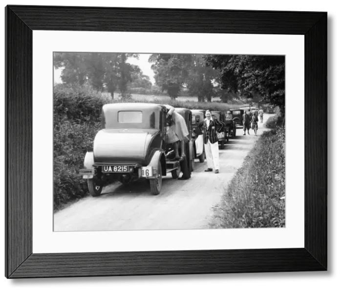Framed Print : Traffic jam in a country lane, 1920s Framed Print : Traffic jam in a country lane, 1920s