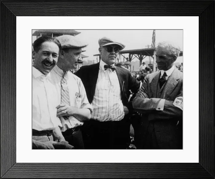 Framed Print : Jules Goux, Barney Oldfield and Henry Ford, Indianapolis, 1921