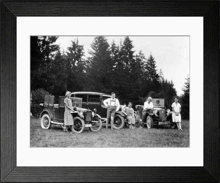 Framed Print : A group of people on an outing with their cars, c1929-c1930 Framed Print : A group of people on an outing with their cars, c1929-c1930