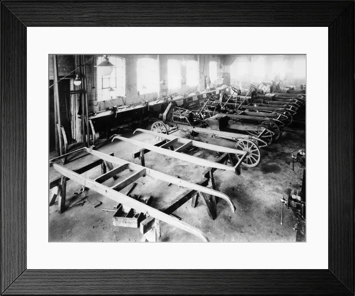 Framed Print : Chassis assembly at the Iris car works, Willesden, London, c1907 Framed Print : Chassis assembly at the Iris car works, Willesden, London, c1907