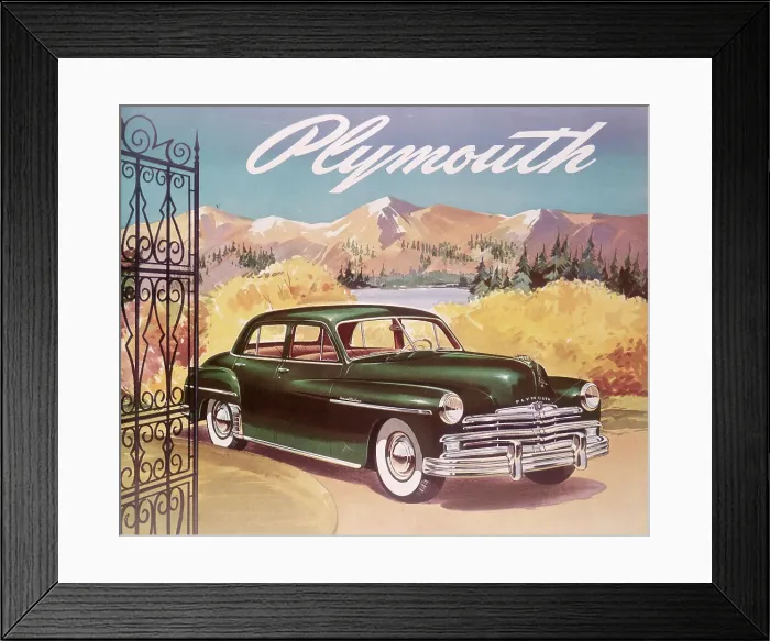 Framed Print : Poster advertising the Plymouth Special de Luxe Sedan, 1950 Framed Print : Poster advertising the Plymouth Special de Luxe Sedan, 1950