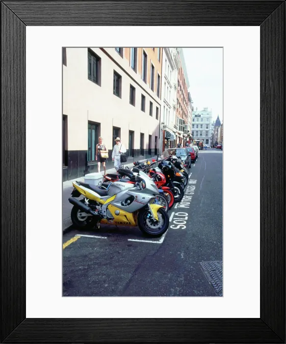 Framed Print : Motorcycle parking area, London 1999 Framed Print : Motorcycle parking area, London 1999
