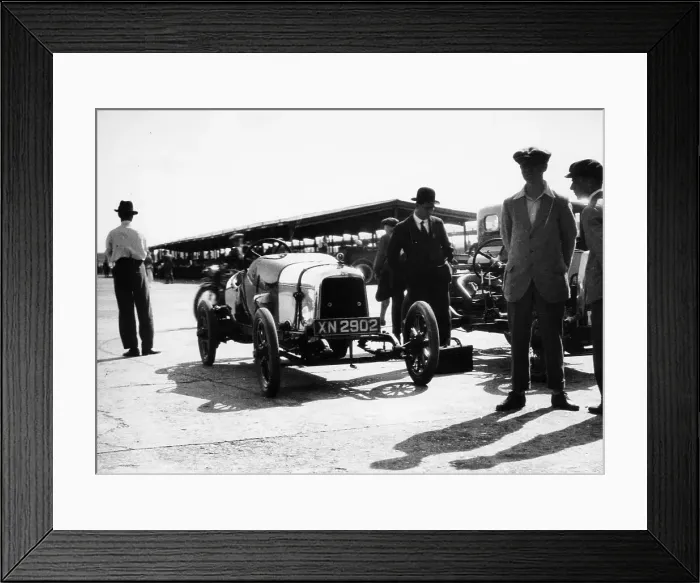 Framed Print : Malcolm Campbell and a Talbot car in the Paddock at Brooklands, Surrey, June 1923 Framed Print : Malcolm Campbell and a Talbot car in the Paddock at Brooklands, Surrey, June 1923