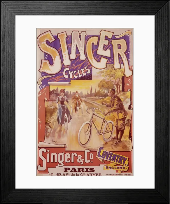 Framed Print : Poster advertising Singer bicycles, late 19th-early 20th century Framed Print : Poster advertising Singer bicycles, late 19th-early 20th century
