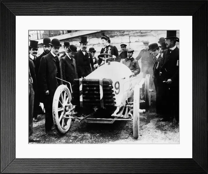Framed Print : Madame du Gaste at the wheel of a De Dietrich, Paris to Madrid Race, 1903 Framed Print : Madame du Gaste at the wheel of a De Dietrich, Paris to Madrid Race, 1903