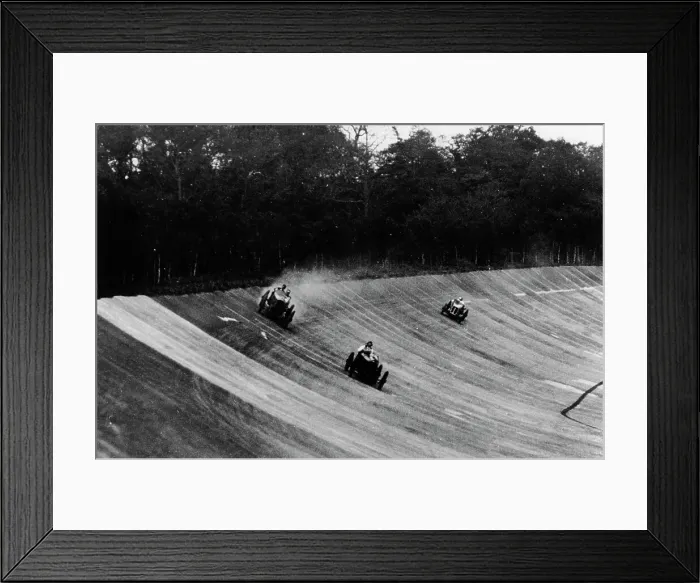 Framed Print : Louis Zborowski passing Humphrey Cook's Ballot by skidding above him, Brooklands Framed Print : Louis Zborowski passing Humphrey Cook's Ballot by skidding above him, Brooklands