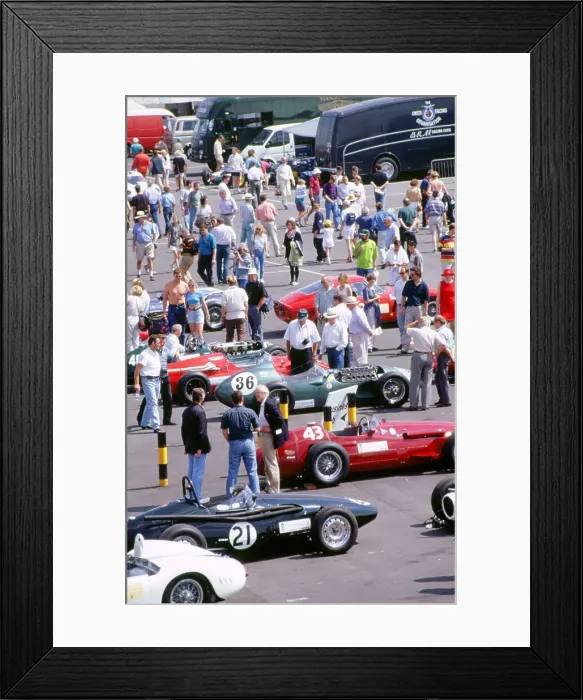 Framed Print : 1996 Coys historic festival.Cars in the paddock