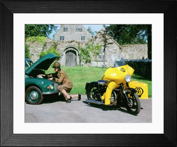 Framed Print : 1960 BSA M21 AA Combination motorcycle with 1948 Morris Minor Framed Print : 1960 BSA M21 AA Combination motorcycle with 1948 Morris Minor
