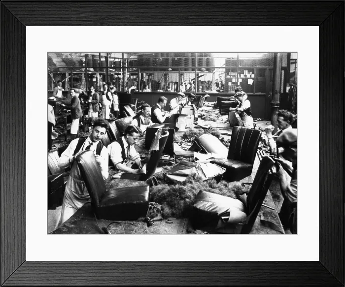 Framed Print : Upholstery department, Morris factory, mid 1920s Framed Print : Upholstery department, Morris factory, mid 1920s