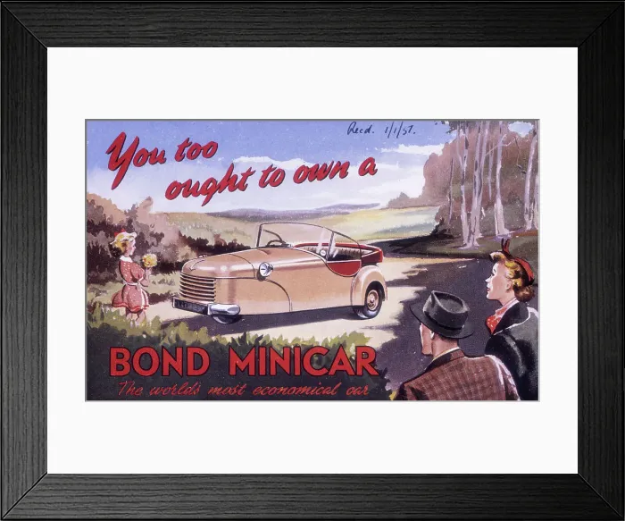 Framed Print : Poster advertising a Bond Minicar, 1951 Framed Print : Poster advertising a Bond Minicar, 1951