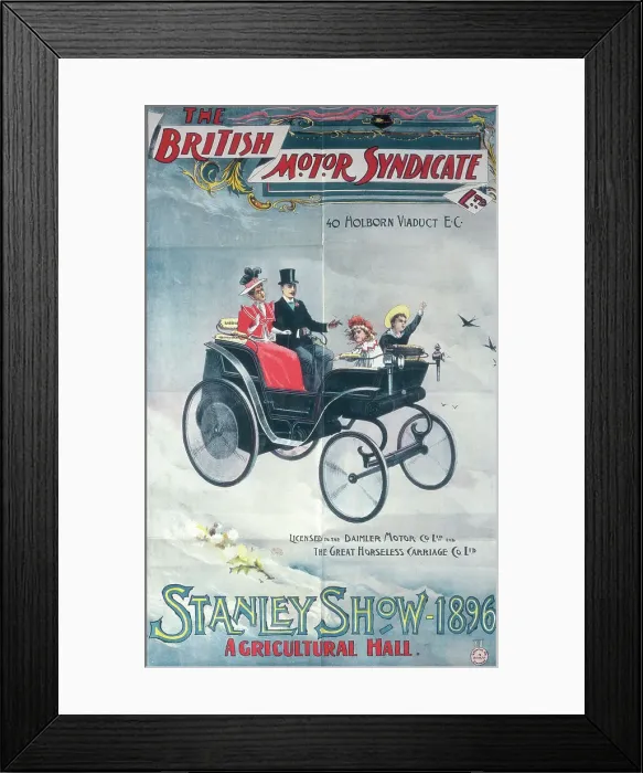 Framed Print : Poster advertising the British Motor Syndicate Stanley Show, 1896 Framed Print : Poster advertising the British Motor Syndicate Stanley Show, 1896