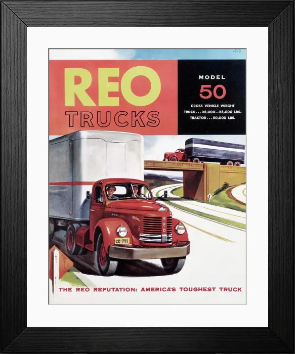 Framed Print : Poster advertising REO trucks, 1958 Framed Print : Poster advertising REO trucks, 1958