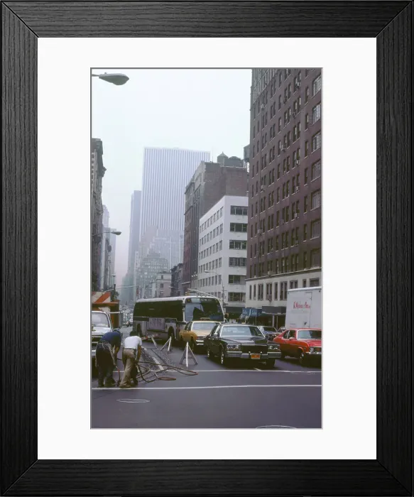 Framed Print : New York street, roadworks causing congestion Framed Print : New York street, roadworks causing congestion