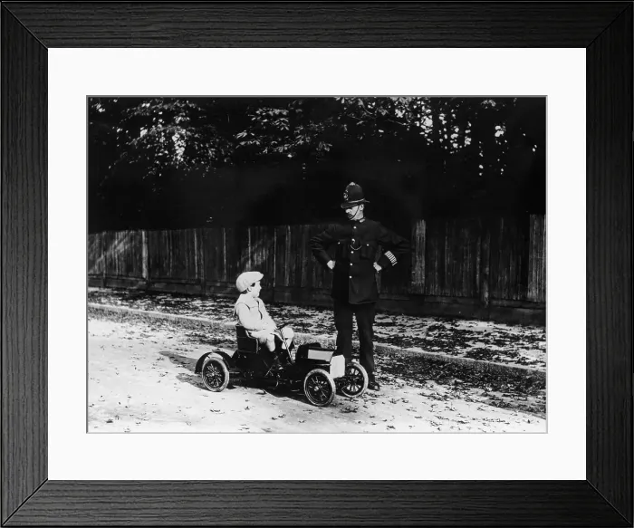 Framed Print : Boy in 1908 Mercedes pedal car Framed Print : Boy in 1908 Mercedes pedal car