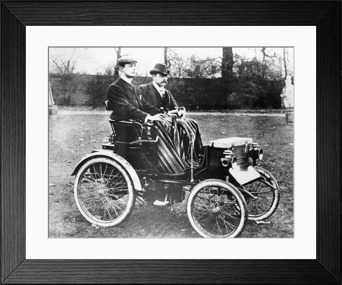 Framed Print : CS Rolls in his 4hp Peugeot Voiturette, c1900 Framed Print : CS Rolls in his 4hp Peugeot Voiturette, c1900