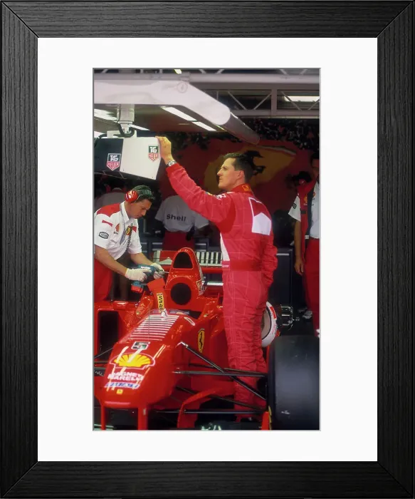 Framed Print : Michael Schumacher with Ferrari, British Grand Prix, Silverstone, Northamptonshire, 1997 Framed Print : Michael Schumacher with Ferrari, British Grand Prix, Silverstone, Northamptonshire, 1997