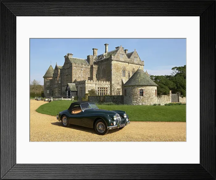 Framed Print : 1954 Jaguar XK140 outside Palace House, Beaulieu Framed Print : 1954 Jaguar XK140 outside Palace House, Beaulieu
