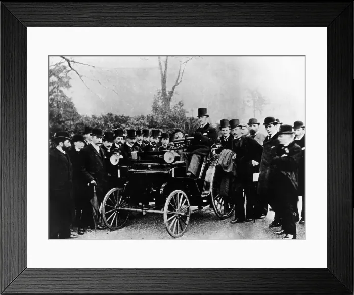 Framed Print : FR Simms at the wheel of a 4hp Cannstatt-Daimler, Crystal Palace, London, (c1895?) Framed Print : FR Simms at the wheel of a 4hp Cannstatt-Daimler, Crystal Palace, London, (c1895?)