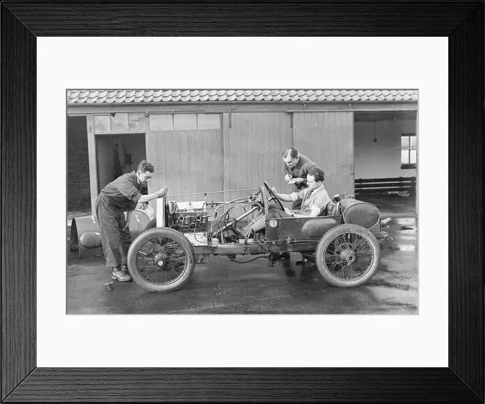 Framed Print : Amherst Villiers and a mechanic taking the revs of a Bugatti Cordon Rouge, c1920s Framed Print : Amherst Villiers and a mechanic taking the revs of a Bugatti Cordon Rouge, c1920s