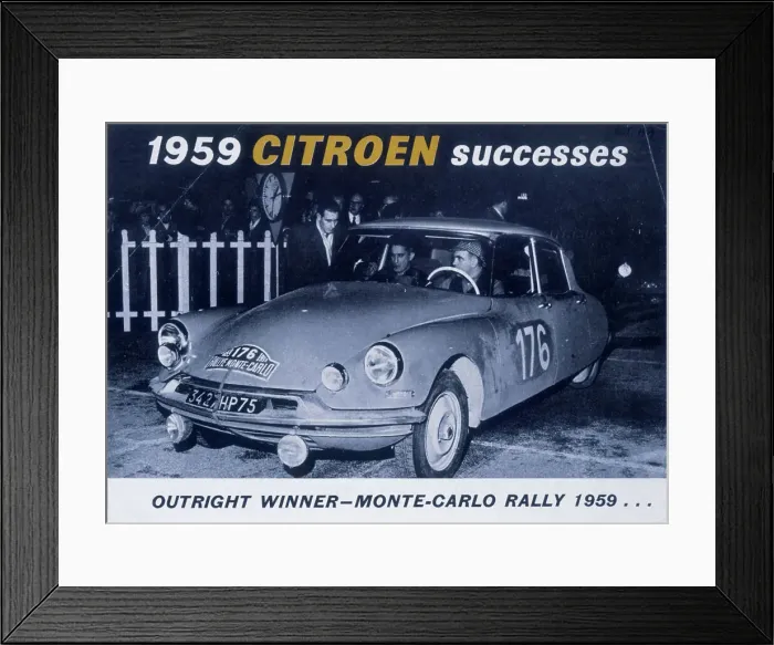 Framed Print : Poster advertising the Citroen Monte Carlo Rally winner, 1959 Framed Print : Poster advertising the Citroen Monte Carlo Rally winner, 1959