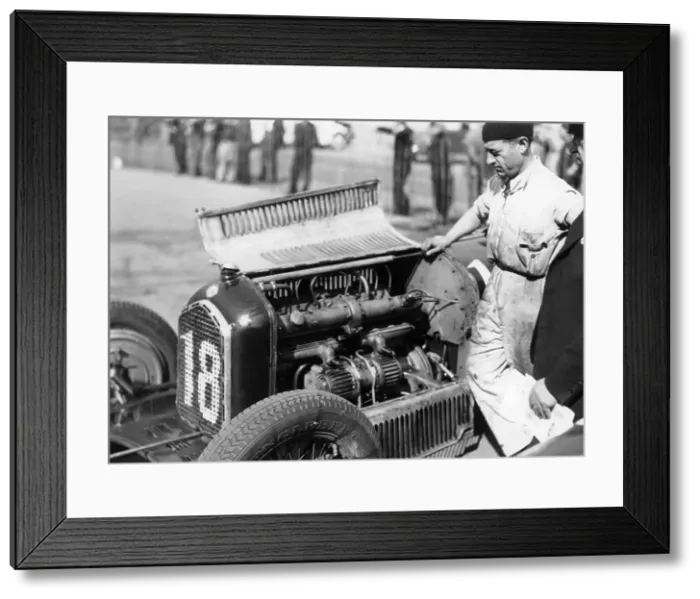 Framed Print : Attilio Marinoni, chief mechanic of Scuderia Ferrari, with an Alfa Romeo, 1934 Framed Print : Attilio Marinoni, chief mechanic of Scuderia Ferrari, with an Alfa Romeo, 1934