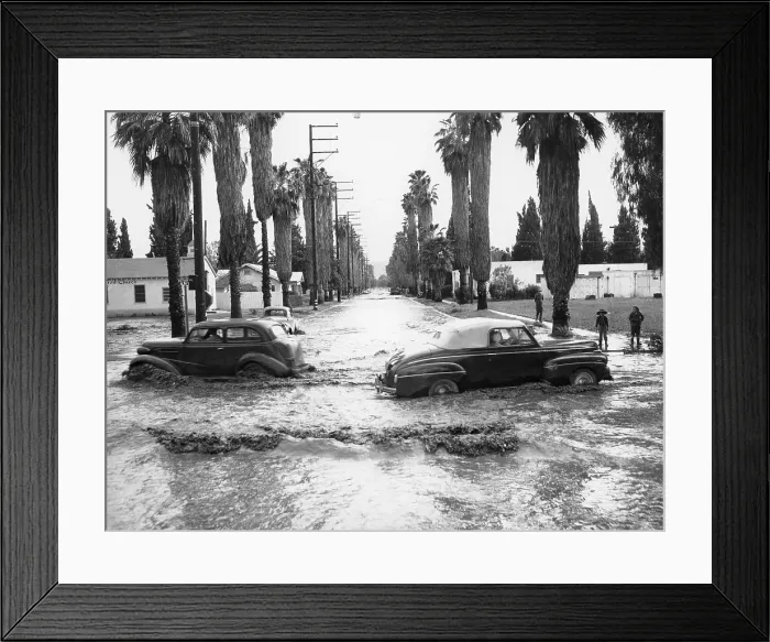 Framed Print : Cars on a flooded road in California, USA Framed Print : Cars on a flooded road in California, USA