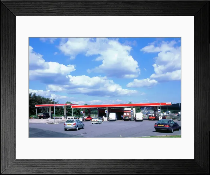 Framed Print : Petrol Station at Rownhams Services on M27 Motorway Framed Print : Petrol Station at Rownhams Services on M27 Motorway