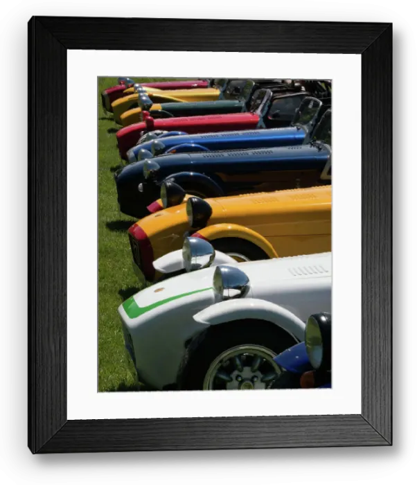 Framed Print : Row of Caterham Sevens at club meeting event Framed Print : Row of Caterham Sevens at club meeting event