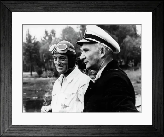 Framed Print : Sir Malcolm Campbell, on the left, possibly at Coniston, 1939 Framed Print : Sir Malcolm Campbell, on the left, possibly at Coniston, 1939