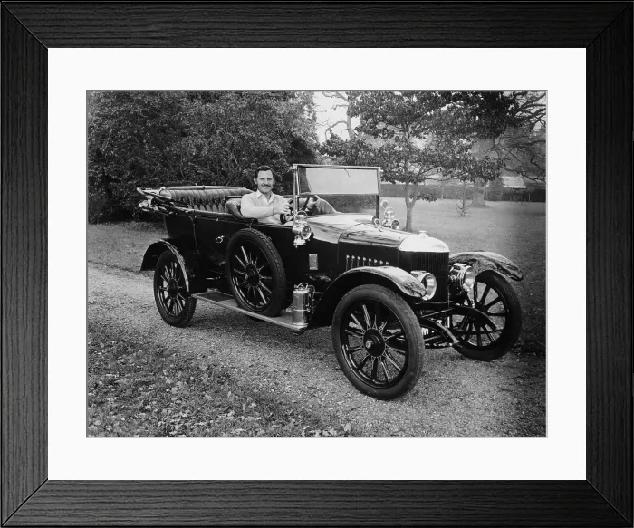 Framed Print : Graham Hill in a 1913 Newton Bennett, c1965-c1975 Framed Print : Graham Hill in a 1913 Newton Bennett, c1965-c1975