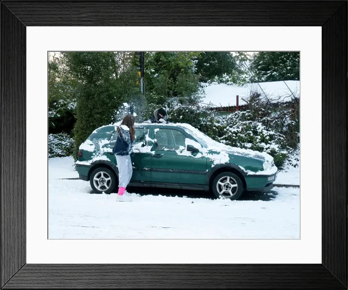 Framed Print : Girls palying with snowballs by VW Golf 2009 Framed Print : Girls palying with snowballs by VW Golf 2009