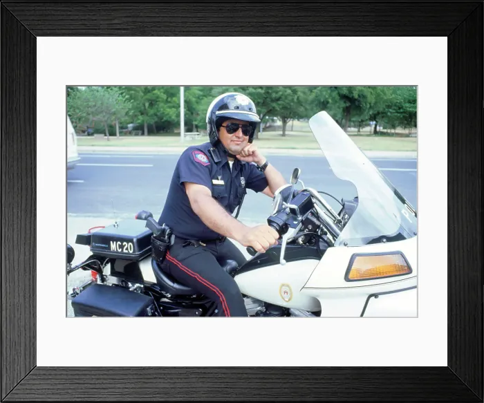 Framed Print : Policeman on 1994 Harley Davidson, Austin Texas Framed Print : Policeman on 1994 Harley Davidson, Austin Texas