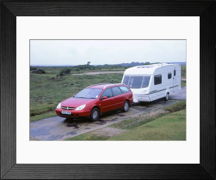 Framed Print : 2002 Citroen C5 estate towing caravan Framed Print : 2002 Citroen C5 estate towing caravan