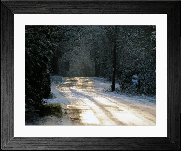 Framed Print : Sun glinting off an icy road in the New Forest 2009 Framed Print : Sun glinting off an icy road in the New Forest 2009