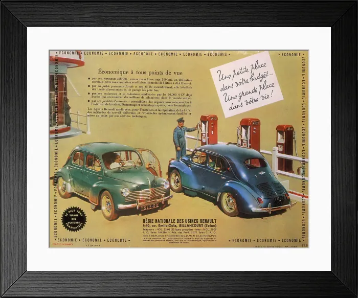 Framed Print : Poster advertising a Renault 4CV, 1949 Framed Print : Poster advertising a Renault 4CV, 1949