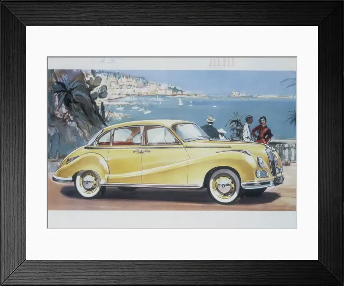 Framed Print : Poster advertising a BMW 502 car, 1957 Framed Print : Poster advertising a BMW 502 car, 1957