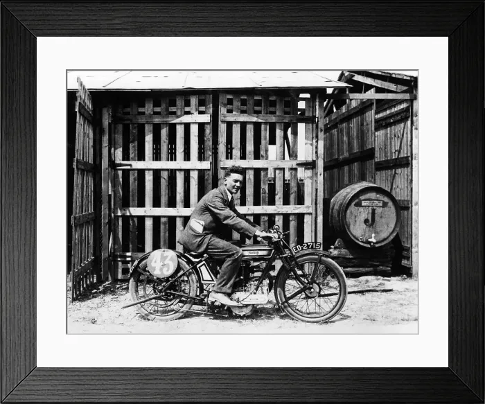 Framed Print : Billy Hollowell on a Norton OHV motorbike, 1922 Framed Print : Billy Hollowell on a Norton OHV motorbike, 1922