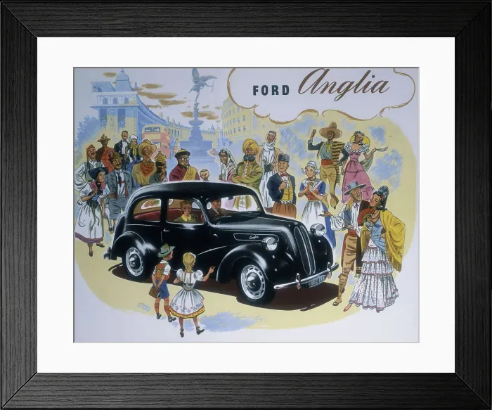 Framed Print : Poster advertising the Ford Anglia car Framed Print : Poster advertising the Ford Anglia car