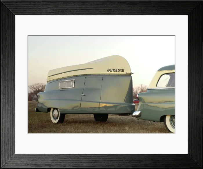 Framed Print : Ford Ranch wagon with kom pack trailer 1952. Artist: Simon Clay Framed Print : Ford Ranch wagon with kom pack trailer 1952. Artist: Simon Clay