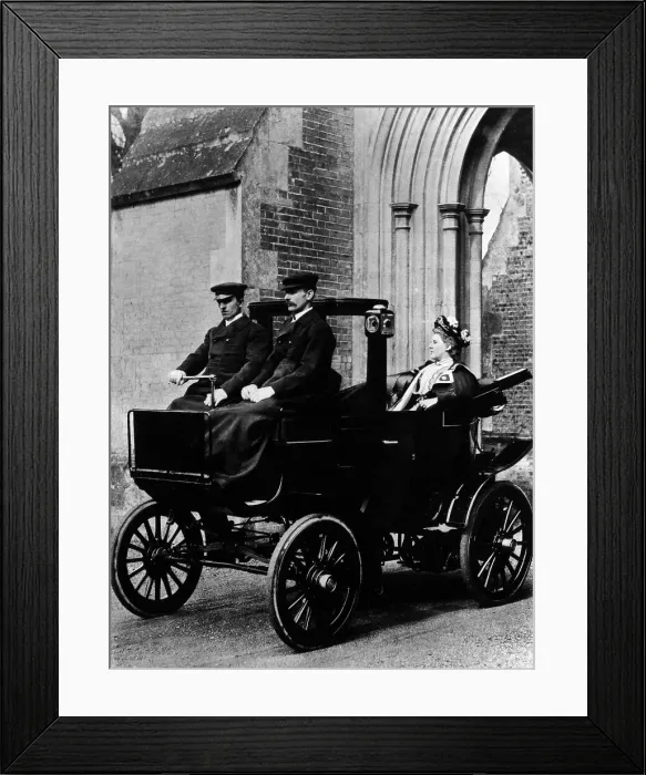 Framed Print : Two chauffeurs driving a convertible City and Suburban electric car Framed Print : Two chauffeurs driving a convertible City and Suburban electric car