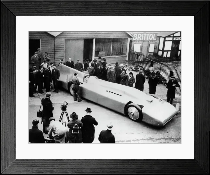 Framed Print : Malcolm Campbell being photographed in Bluebird, 1935. Creator: Unknown Framed Print : Malcolm Campbell being photographed in Bluebird, 1935. Creator: Unknown