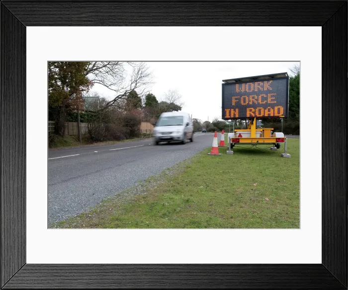 Framed Print : Mobile road matrix sign Framed Print : Mobile road matrix sign