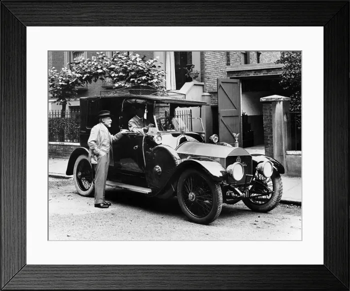 Framed Print : Two men with a 1913 Napier, c1913 Framed Print : Two men with a 1913 Napier, c1913